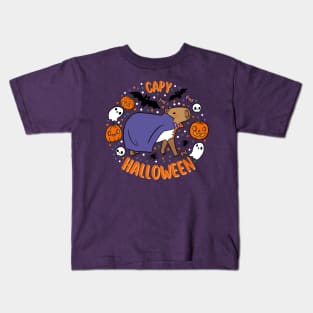 Happy Halloween a cute capybara wearing a vampire costume Kids T-Shirt